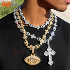 2026 New Iced Out Luxury Eye Cross Necklace Bling Cubic Zirconia Charm Tennis Chain for Men Women Hip Hop Jewelry