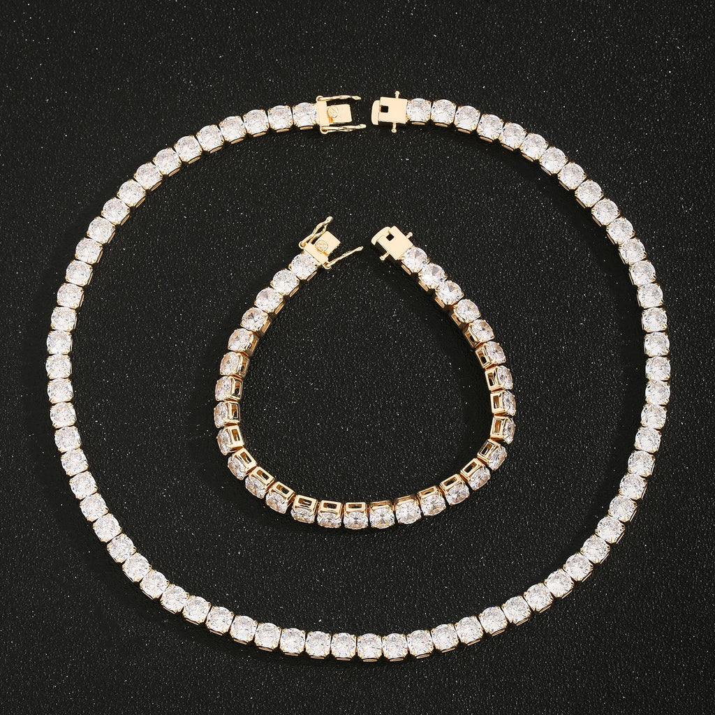 Multi-Color CZ Chain Bracelet Necklace Set 6mm 50cm