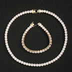 Multi-Color CZ Chain Bracelet Necklace Set 6mm 50cm