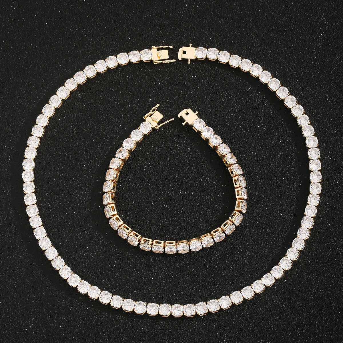 Multi-Color CZ Chain Bracelet Necklace Set 6mm 50cm