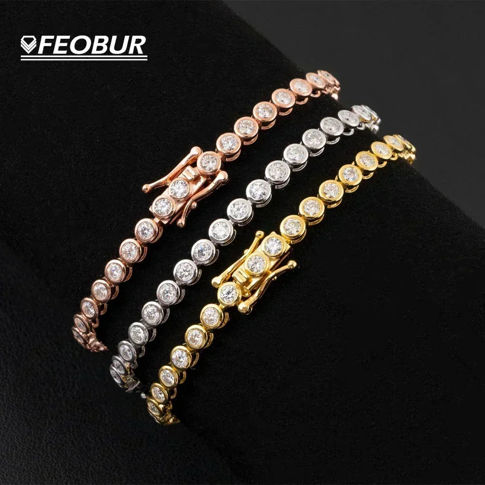 GRA Certified 2mm Moissanite Tennis Bracelet for Women Man 925 Sterling Silver Plated 18k Gold Round Bubble Diamond Bracelets