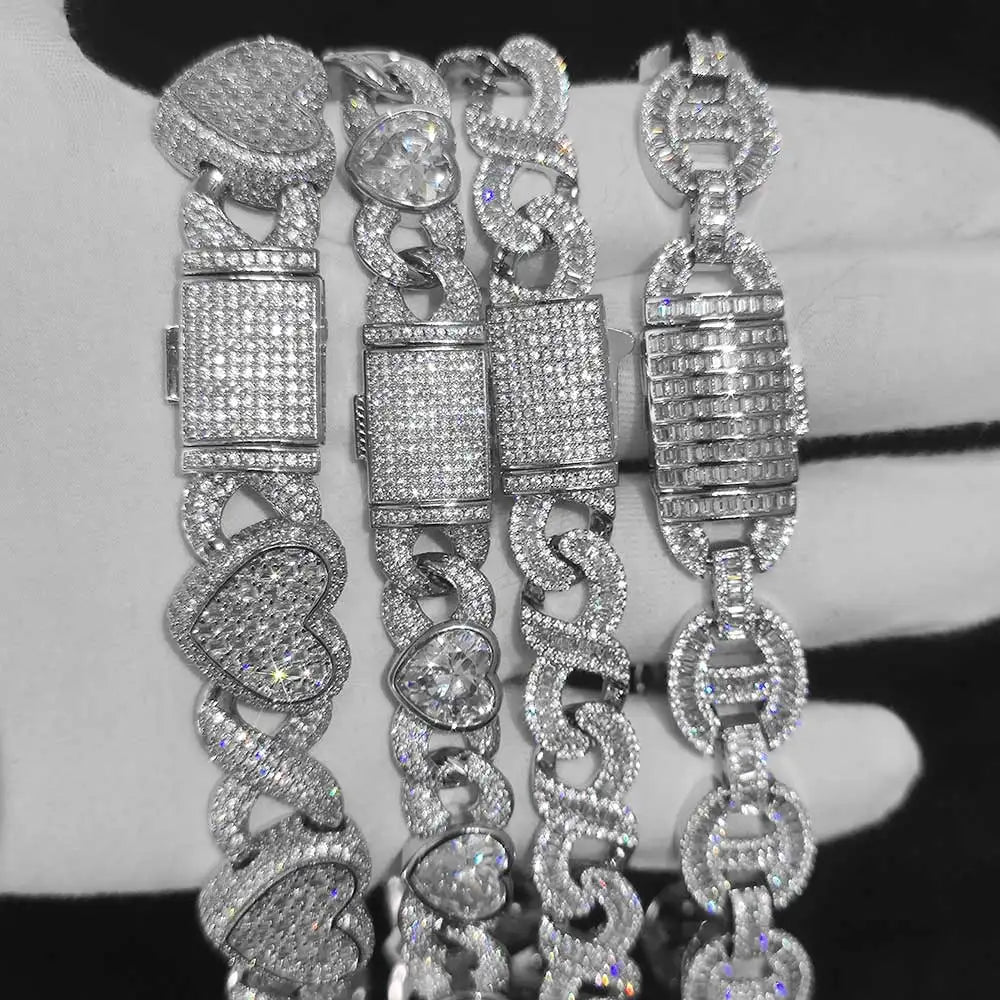 Iced Out Heart Cuban Chain Necklace Stainless Steel