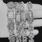 Iced Out Heart Cuban Chain Necklace Stainless Steel