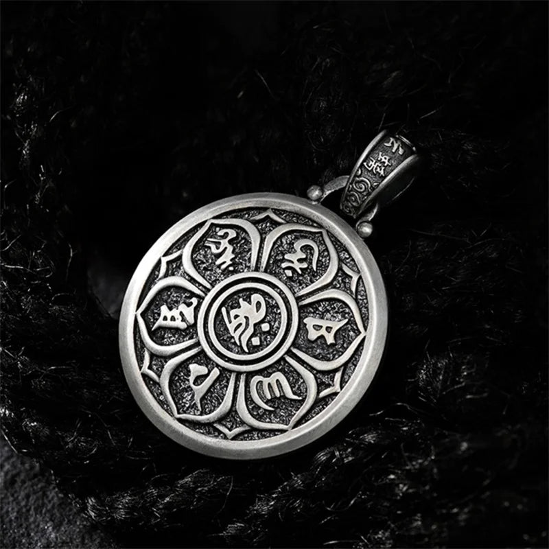 Vintage Gold Vajra Pestle Necklace For Men Jewelry Blessing The Six Character Great Bright Mantra Safety Buckle Pendant Male