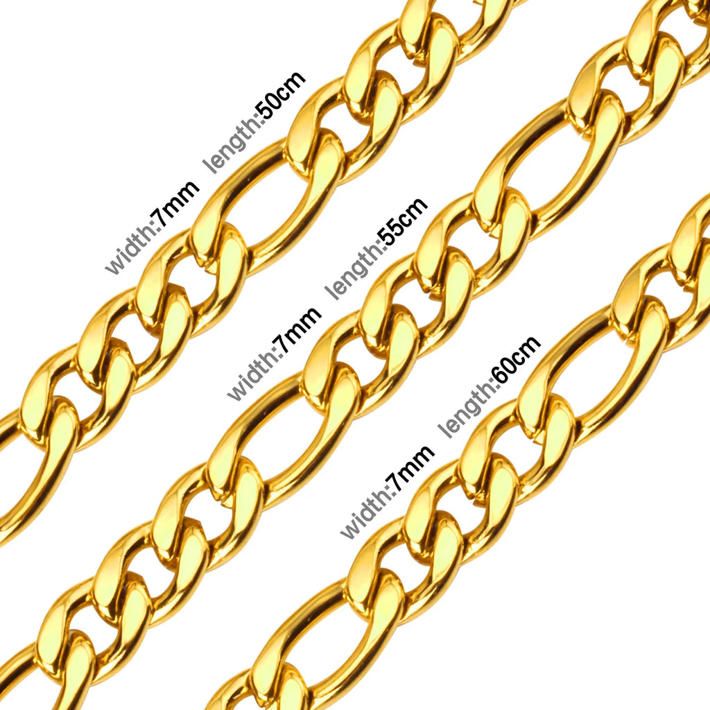LUXUSTEEL Basic Punk Stainless Steel Chain Necklace For Women Men Cuban Figaro Braided Wheat Link Choker 5MM/7MM