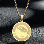 Stainless Steel Zodiac Sign Necklace For Women Men 12 Constellation Libra Symbol Pendant Necklace Amulet Collar Men Jewelry Gift
