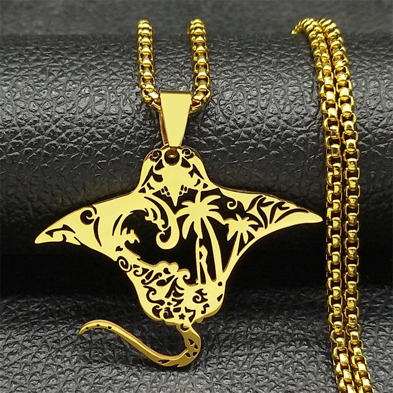 Manta Ray Gold Pendant Necklace