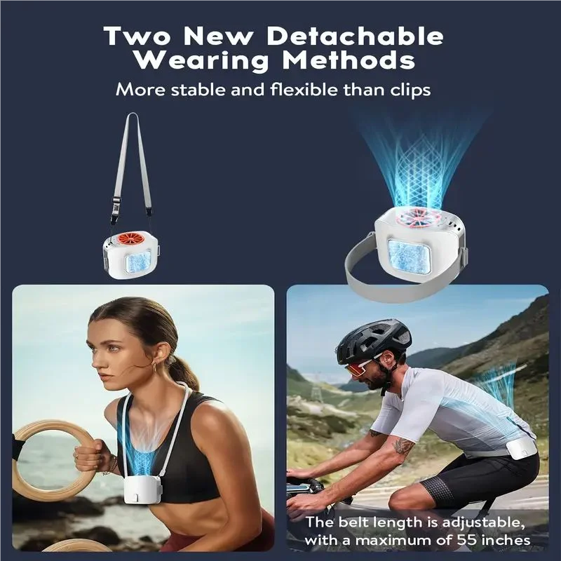 10000mAh Portable Waist Fan with 2 Detachable Straps & Semiconductor Cooling Plate - 13500RPM Hands-Free Wearable