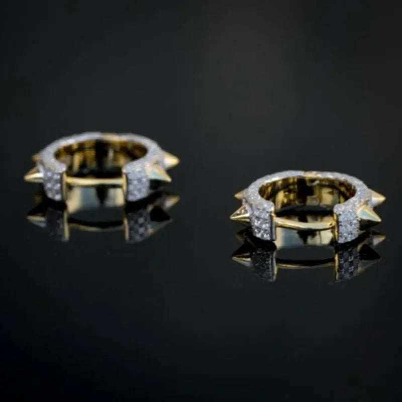 Iced Out Spike Rivet Cubic Zirconia Hoop Earrings