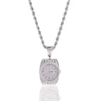 Zircon Watch Shape Pendant Necklace — Zinc Alloy