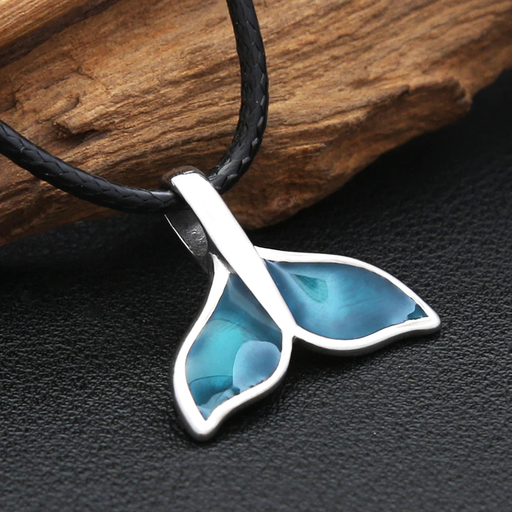 Fashion Blue Whale Fish Tail Pendant Necklaces For Men Women Stainless Steel Fashion Accessory Animal Theme Jewelry Party Gifts
