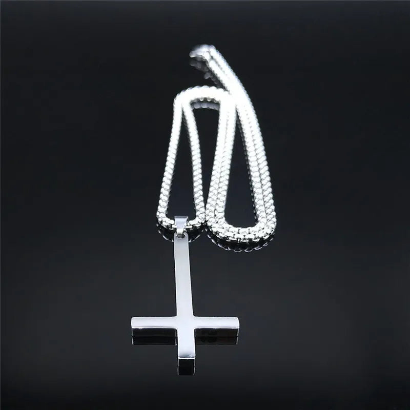 Witchcraft Pagan Stainless Steel Upside Down Cross Necklace Women/Men Inverted Cross Necklace Jewelry collier N8373S02