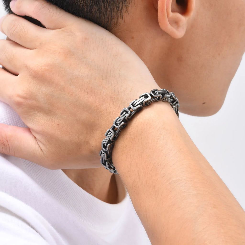 Chunky Byzantine Chain Bracelet 21cm — Vintage, Stainless Steel