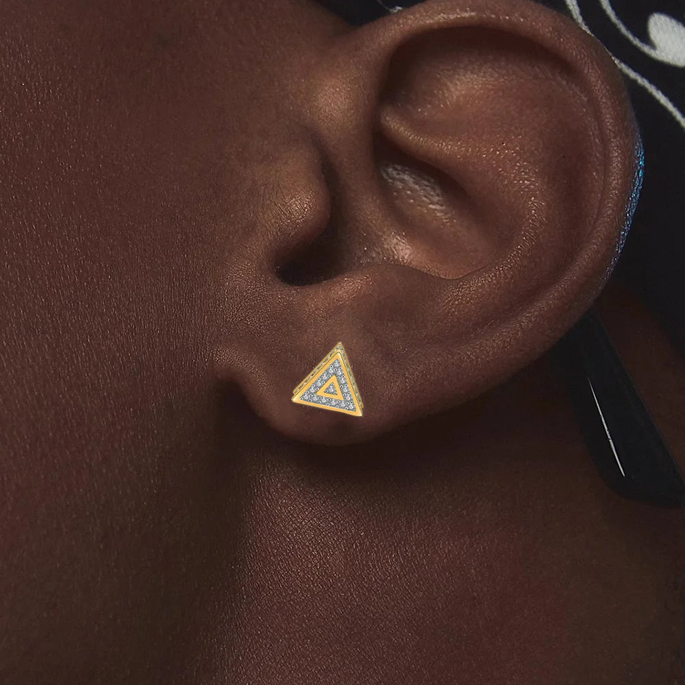 Iced Out Triangle Stud Earrings — Stainless