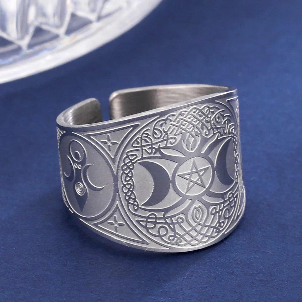 LIKGREAT Amulet Protection Ring Tetragrammaton Pentagram Finger Rings for Men Women Stainless Steel Jewely Witchcraft Pagan Gift