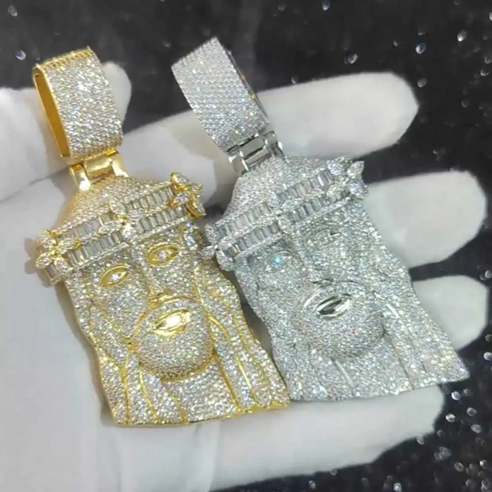 Crown Jesus Pendant Necklace Iced Out