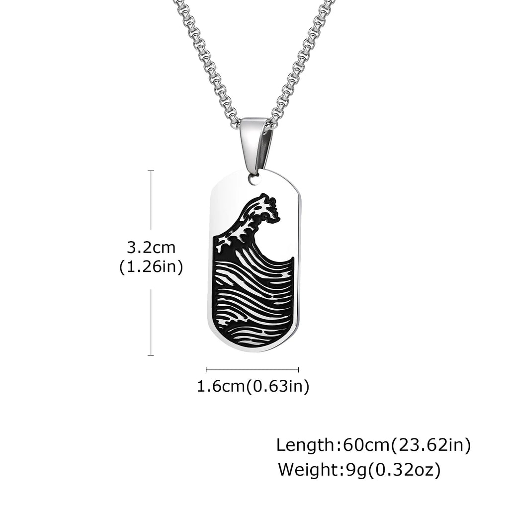 Punk Sea Wave Dog Tag Necklace for Men,Stainless Steel Black Oill Sailboat Military Pendant,Gift to Husband Son Dad