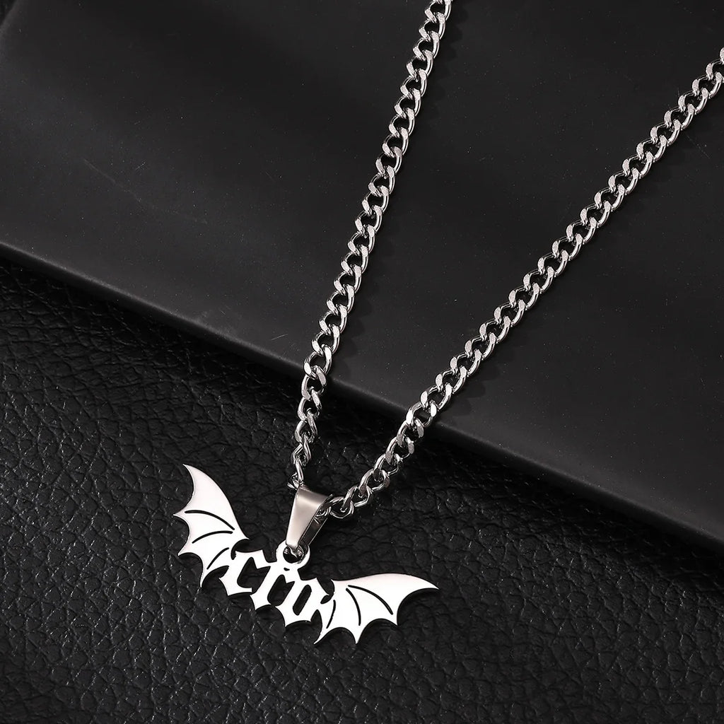 Gothic Bat Wings Cuban Chain Necklace — Stainless Steel
