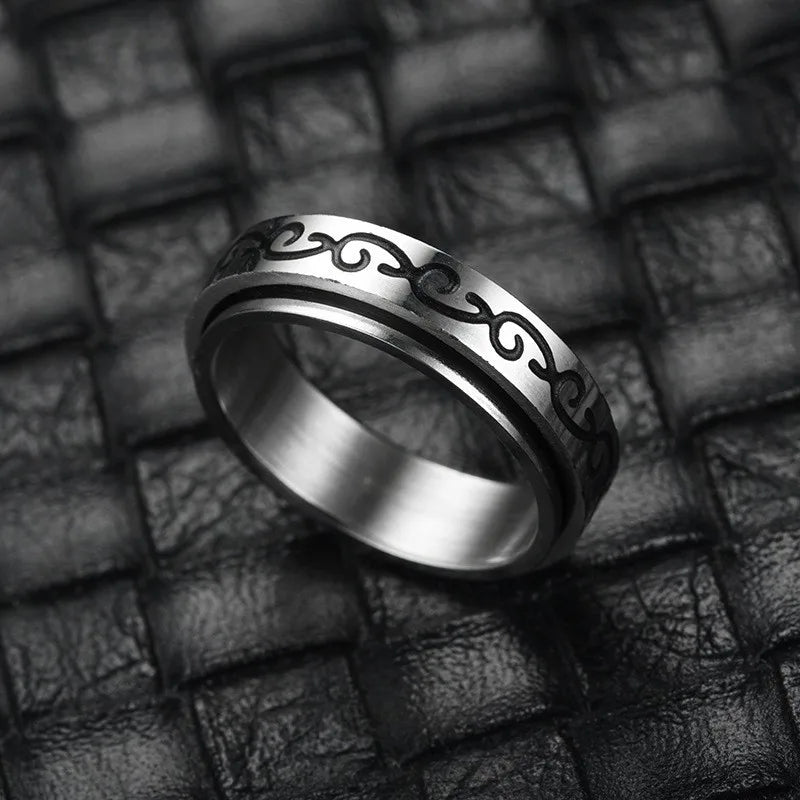 Vintage Star Stainless Steel Rotating Ring Anti Stress Man Worry Stress Relief Anxiety Relaxing Metal Rock Band Ring