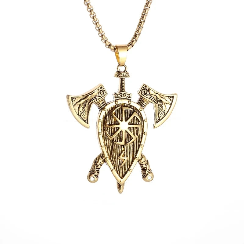Retro Domineering Nordic Battle Ax Pendant Necklace for Men and Women Punk Pendant Lucky Amulet Jewelry Gift