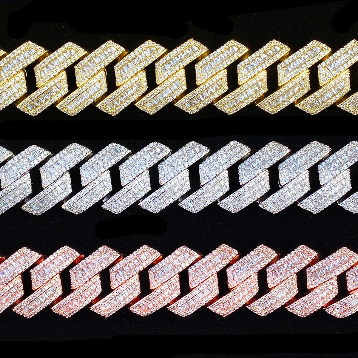 Aokaishen Iced Out Cuban Link Chain Men Necklace Choker 5A Prong Setting Cubic Zirconia Copper Gold Plated Hip Hop Jewelry