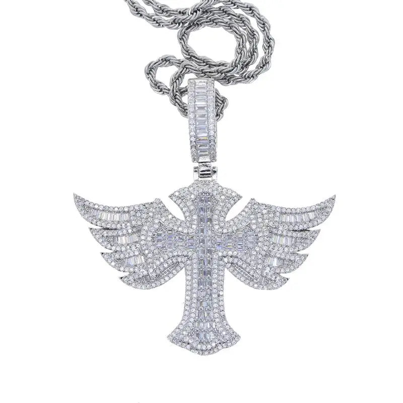 Men's Personality Is Cool, Ha's New Large Wing Pendant, Copper Inlaid Zircon Fashionable Street Necklace Trend