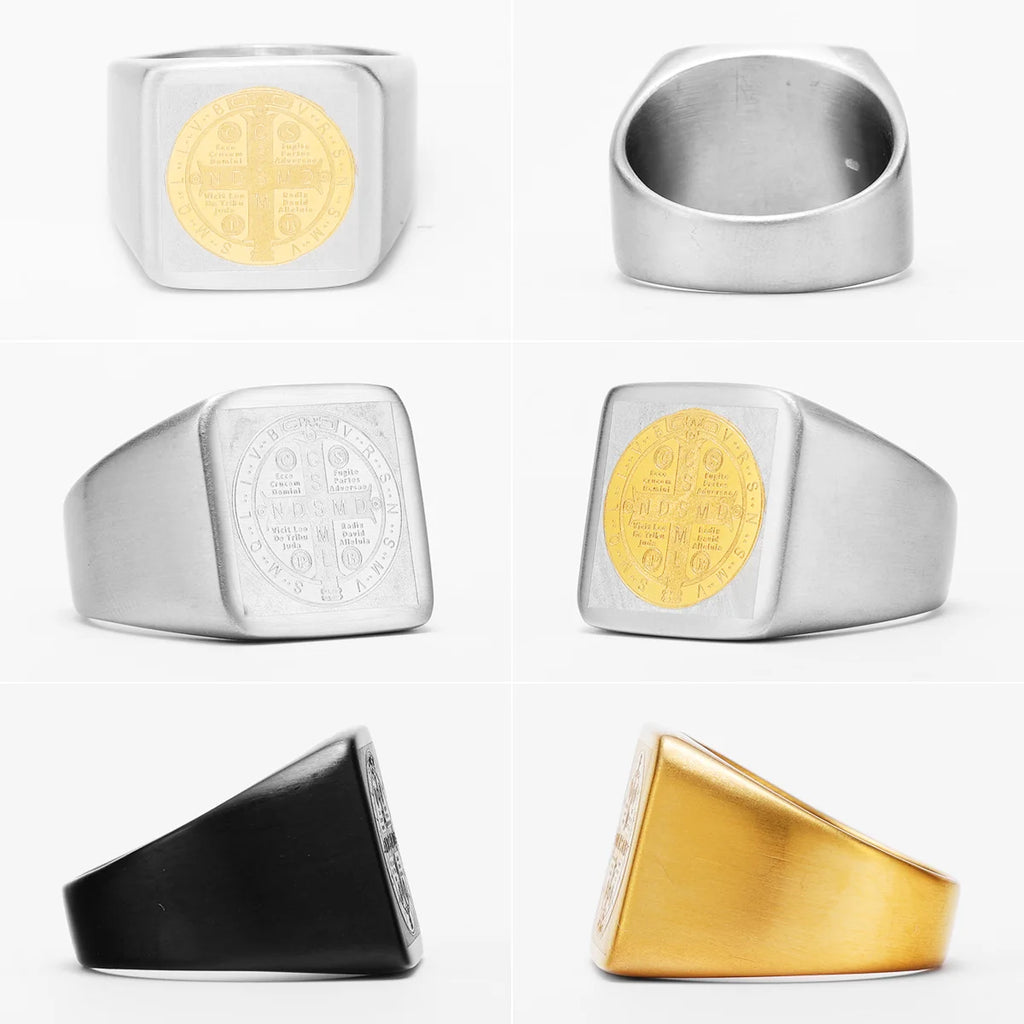 Exorcism Saint Benedict Cspb Stainless Steel Men Rings Punk For Male Women Fashion Jewelry Creativity Gift