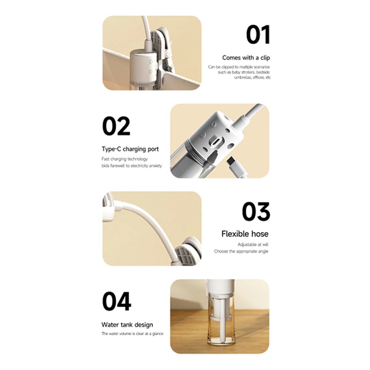 New Spray Clip Fan, 2-in-1 Hydrating and Cooling Fan, Portable USB Rechargeable Mini Handheld Cooling Spray Fan