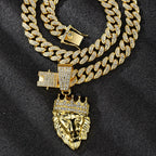 3D Crown Lion Head Cuban Pendant — Stainless Steel