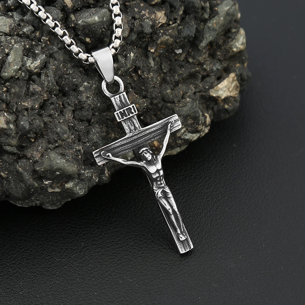 Cross Jesus Steel Pendant Vintage 316L Orthodox