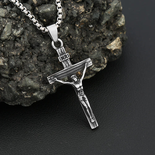 Cross Jesus Steel Pendant Vintage 316L Orthodox