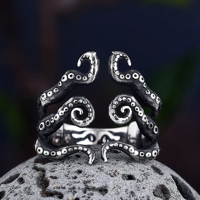 2022 New Christmas Charm Halloween Octopus Skull Punk Stainless Steel Seaman Rings Men Anel Puck Jewelry Halloween Gift