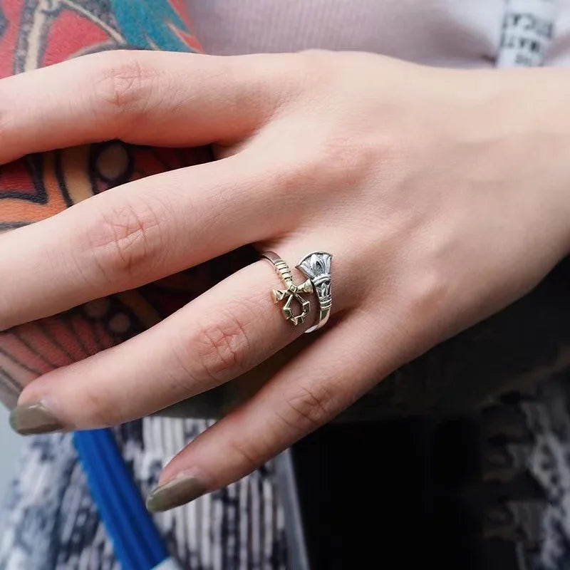 Gothic Style Thai Silver Egypt Ring Vintage Ankh Cross Ring for Men Ancient Egypt Protective for Jewelry