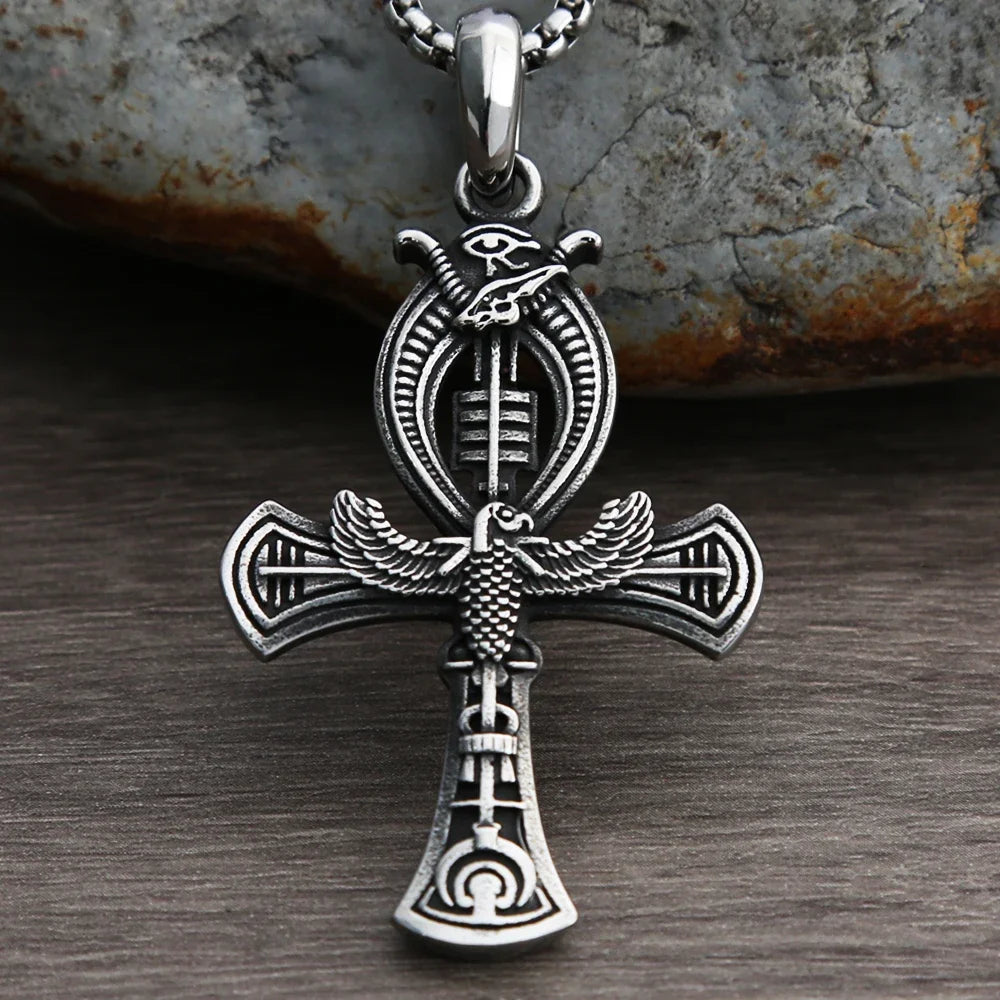 Unique Vintage Ankh Cross Necklace Unisex Stainless Steel Eye Of Horus Amulet Pendant Egyptian Jewelry Gifts