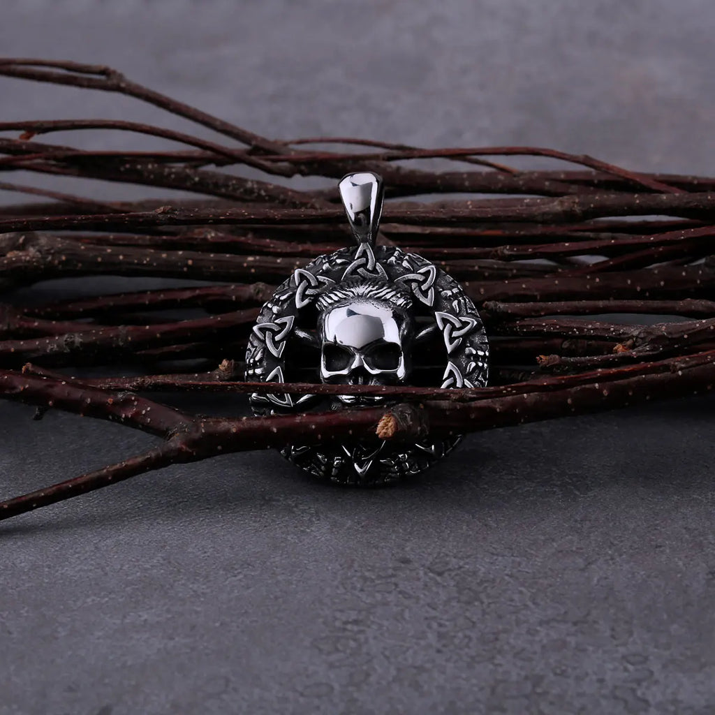 Viking Celtic Skull Pendant Necklace — Stainless