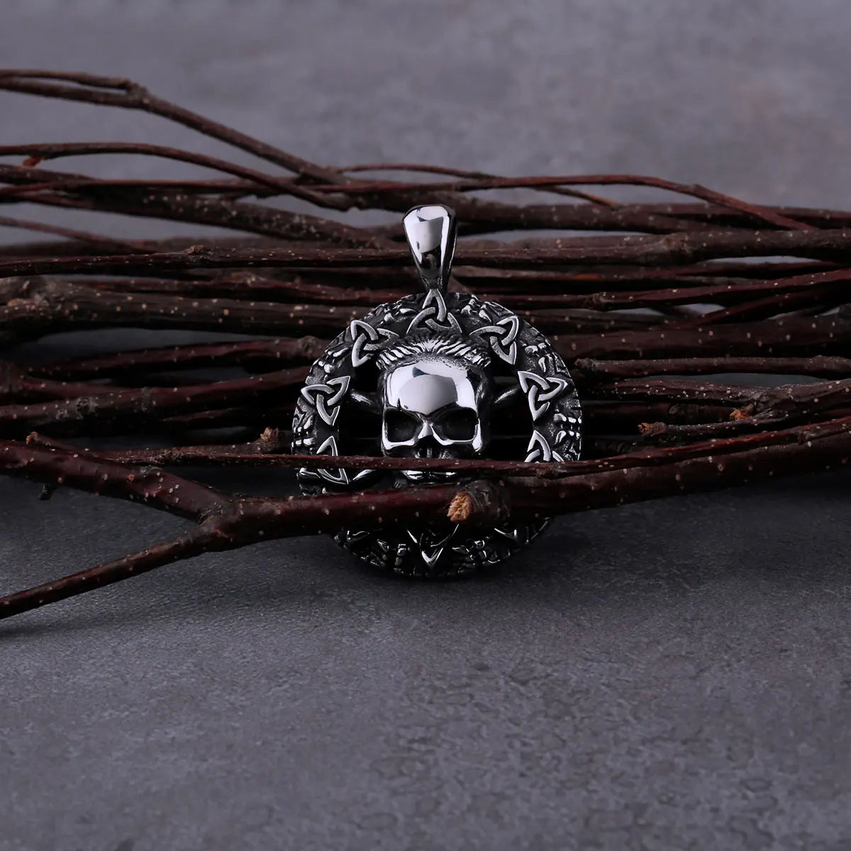 Viking Celtic Skull Pendant Necklace — Stainless