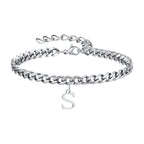 Vnox A-Z Initial Bracelets for Men Women, Never Fade Silver Color Stainless Steel Cuban Chain Bracelet with 26 Letter