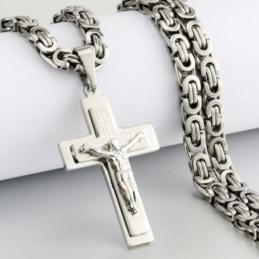 Jesus Crucifix Cross Pendant Necklace — Stainless Steel