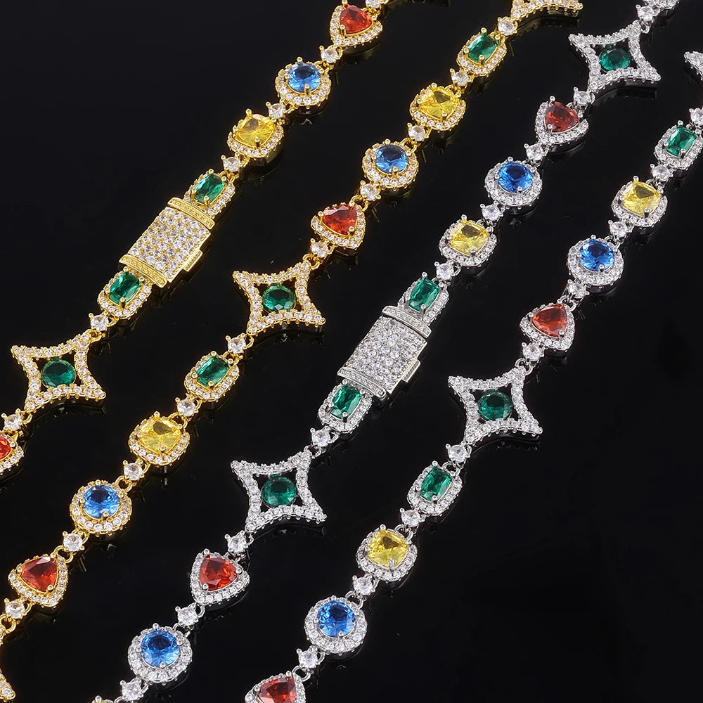 Iced Out Chain Necklace Stainless Steel Multicolor
