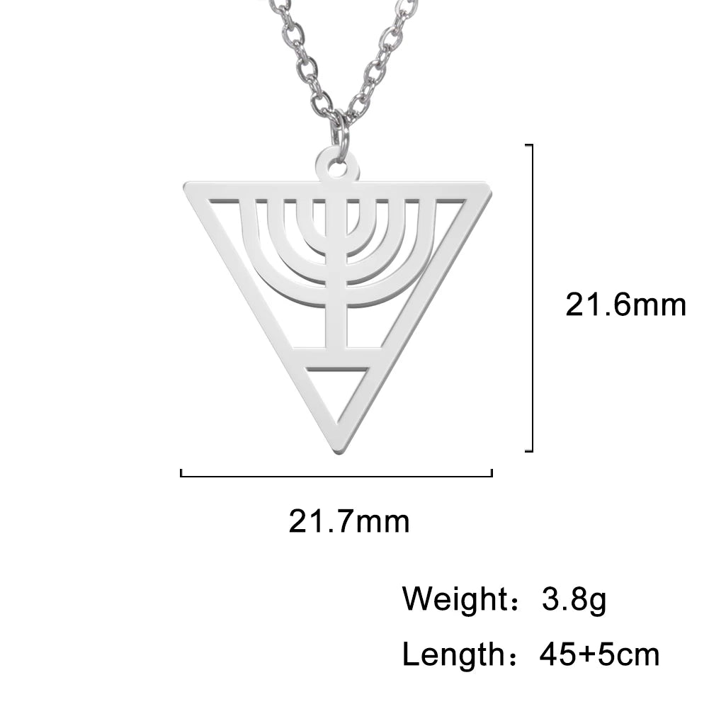 Star of David & Menorah Jewish Pendant Necklace — Stainless Steel