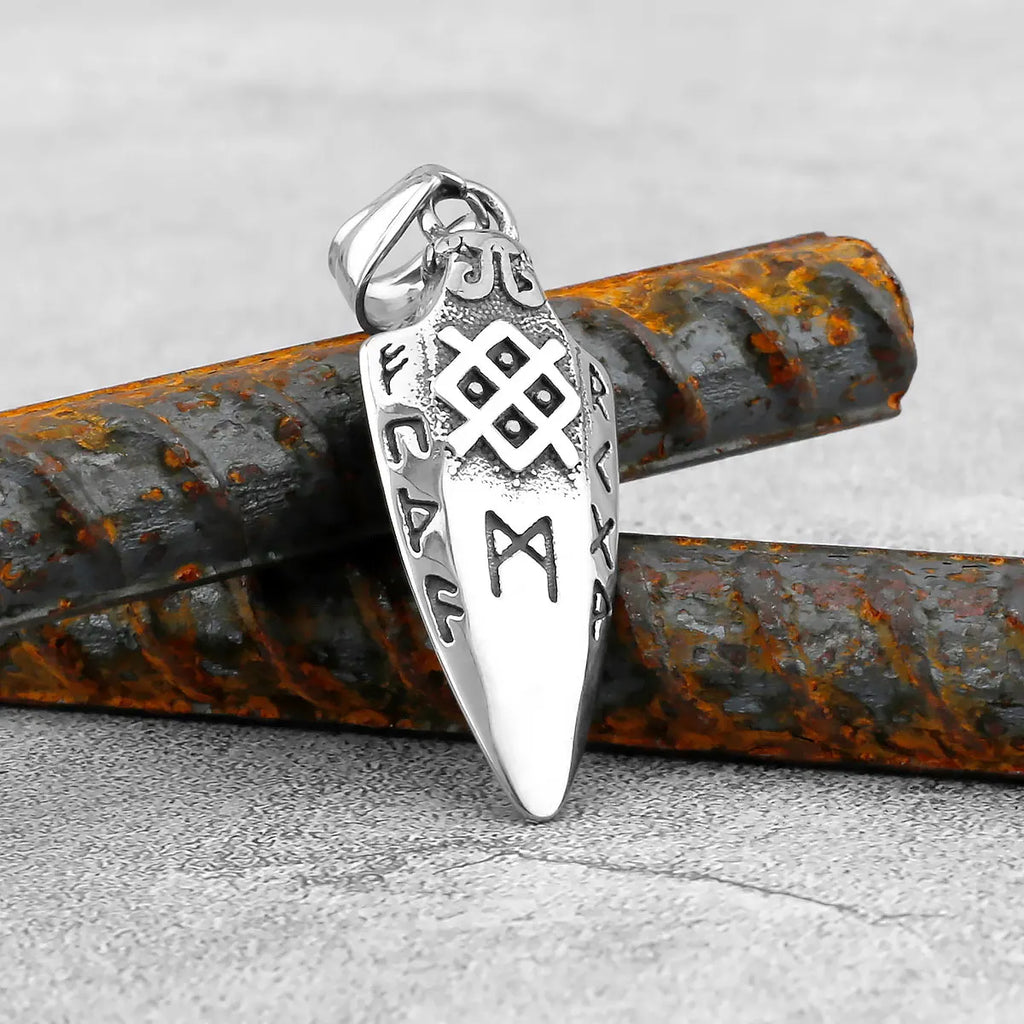 Norse Runes Odin's Spear Necklace Men's Gold Color Stainless Steel Arrowhead Pendant Valknut Talisman Male Vikings