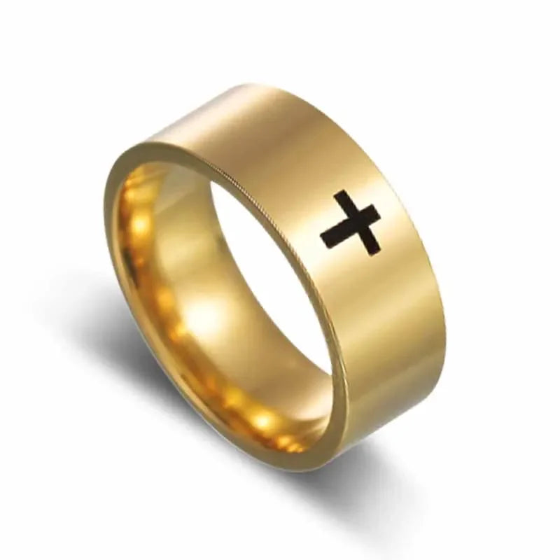 Unisex Retro Punk Style Jesus Cross Ring 6/8MM Black Silver Fashion Religious Prayer Jewelry for Men And Women Halloween Gift