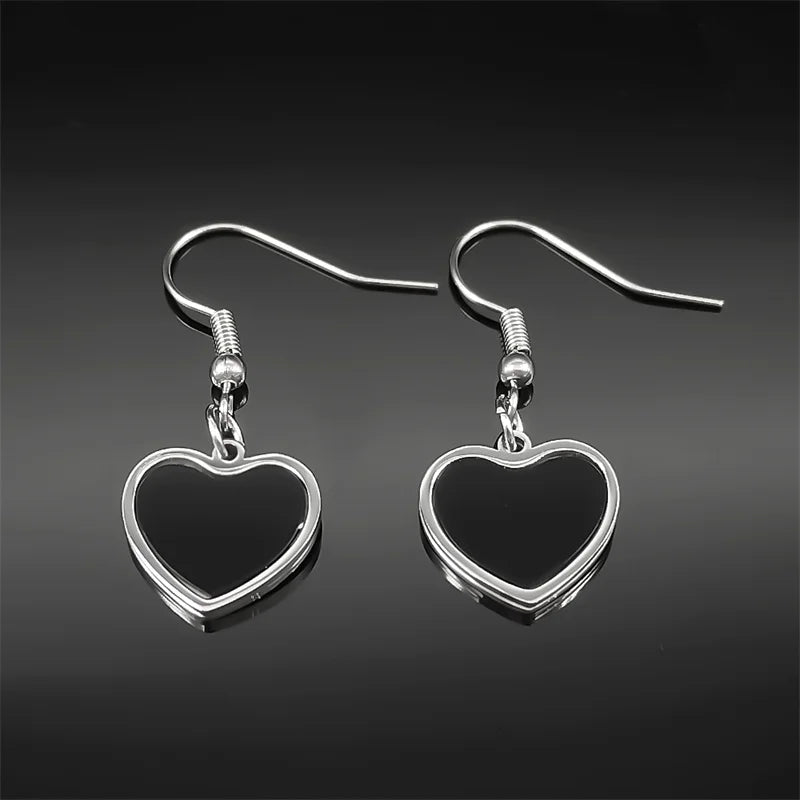 Gothic Heart Silver Earrings Punk Hoop Kpop Y2k