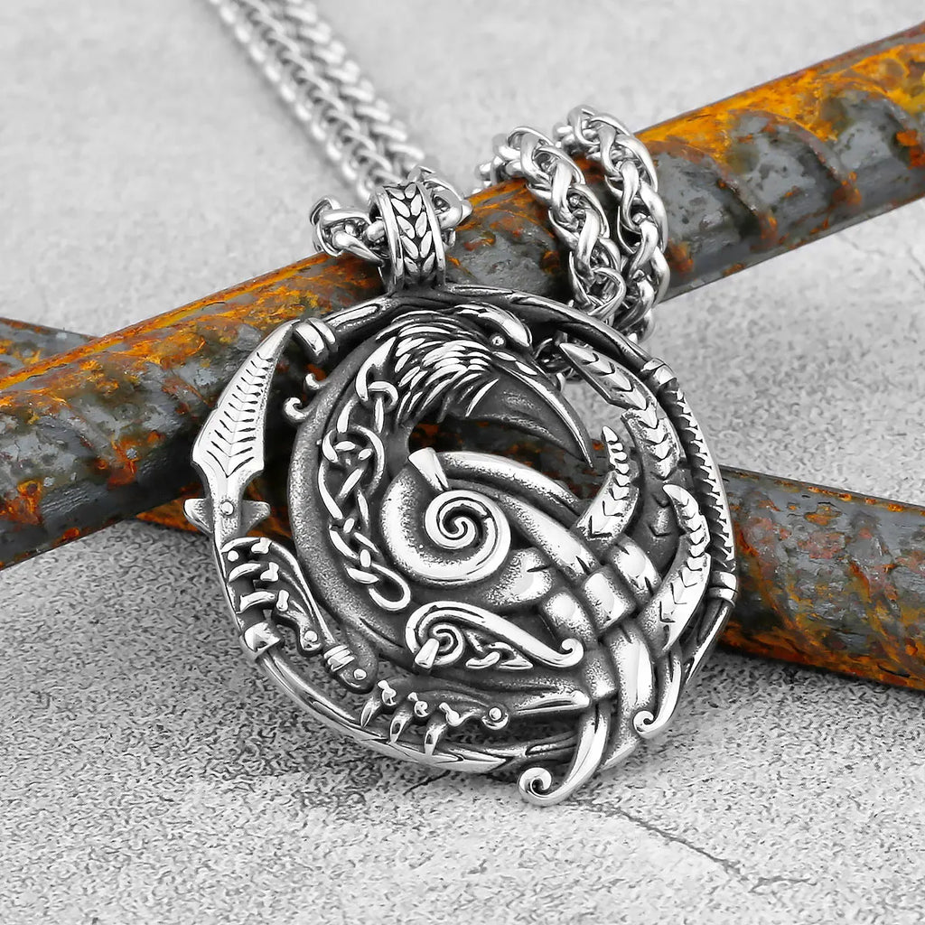 High Quality Vintage Viking Crow Arrow Necklace Men's Nordic Stainless Steel Fashion Amulet Rune Pendant Scandinavian Jewelry