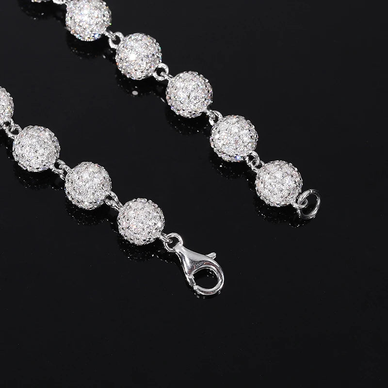 Silver and Moissanite Beads Link Chain Bracelets Women Men Hip Hop Bling Ice Out Rapper Jewelry