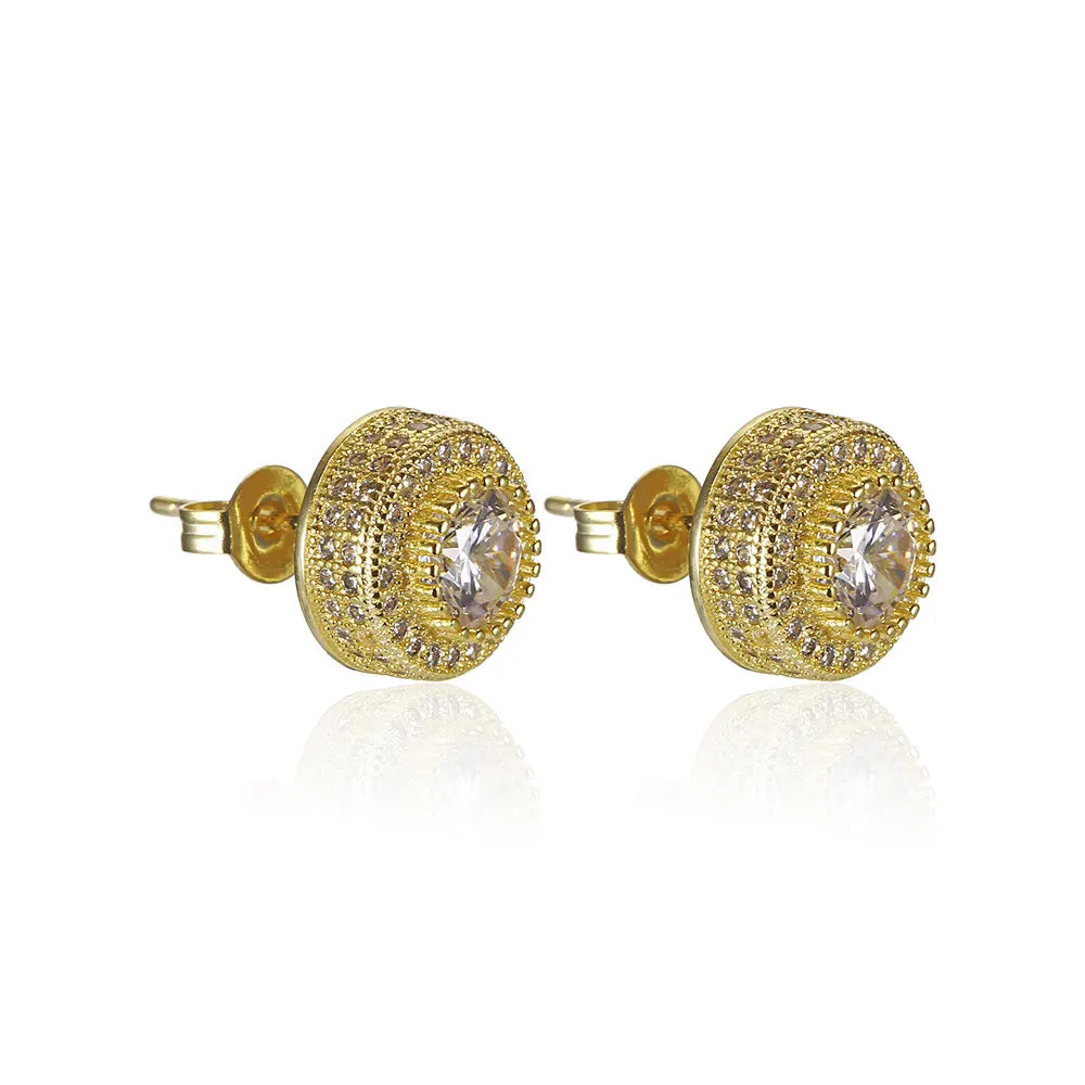 Iced Out Round CZ Stud Earrings Stainless Steel