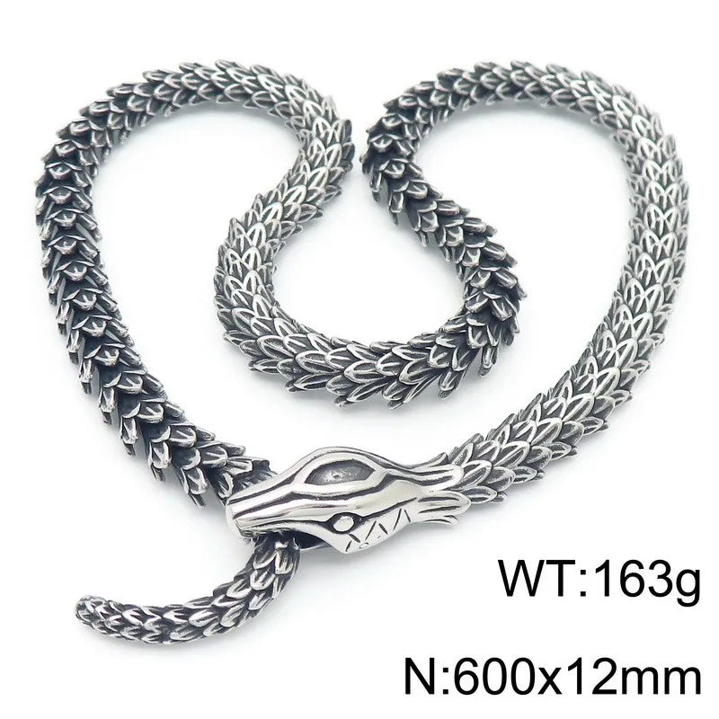 Massive Zodiac Snake Body Link Chain Choker Necklace Man Solid Stainless Steel Necklaces for Men Vintage Male Jewelry