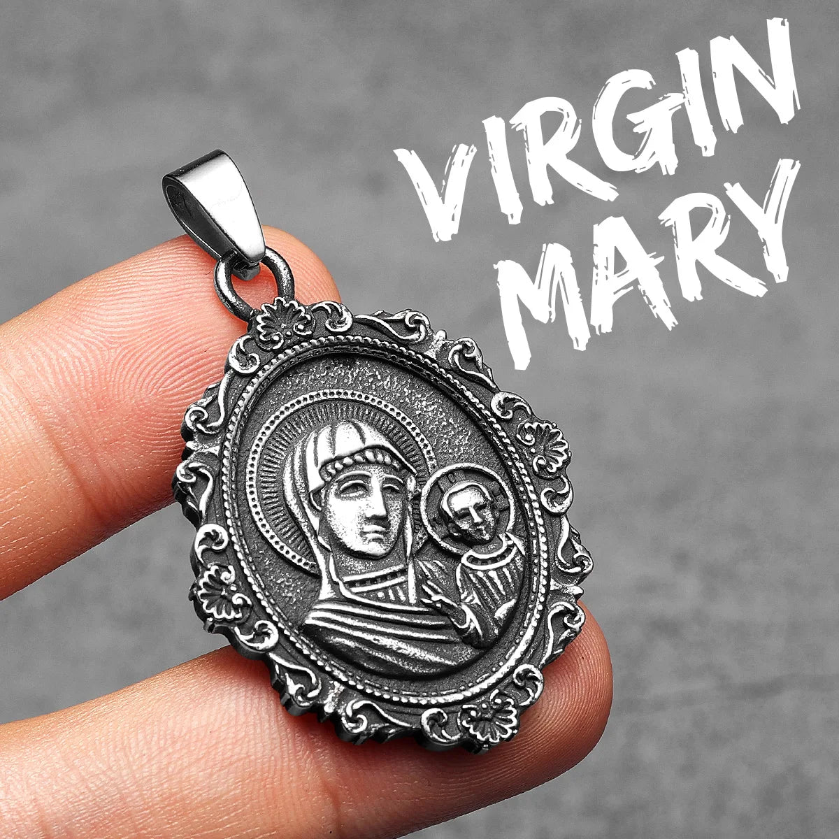Virgin Mary Pendant Necklace — Stainless Steel
