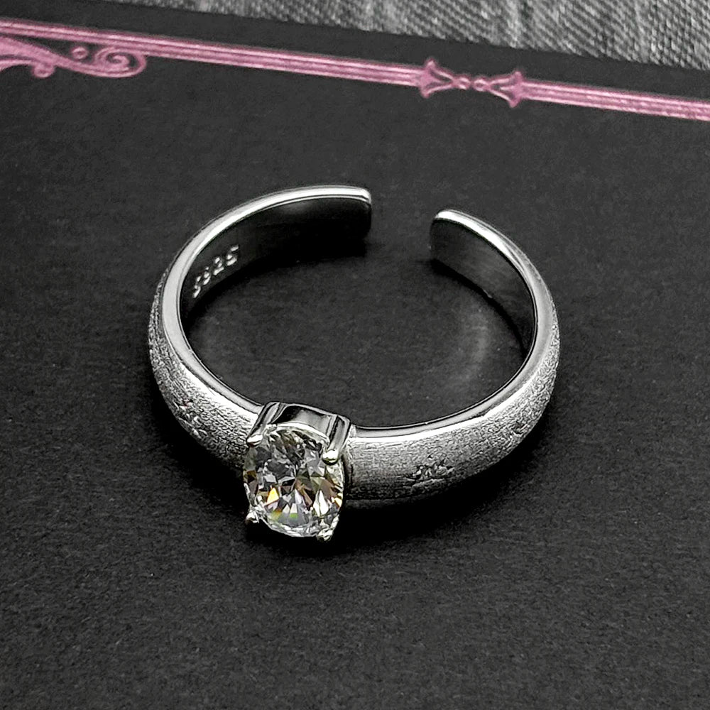 Two-Tone Ring Sterling Zircons Set Matte