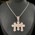 Iced Out Three Cross Pendant Necklace For Women Men Two Tone Silver Color Cubic Zirconia Tennis Chain Luxury Hip Hop Jewelry